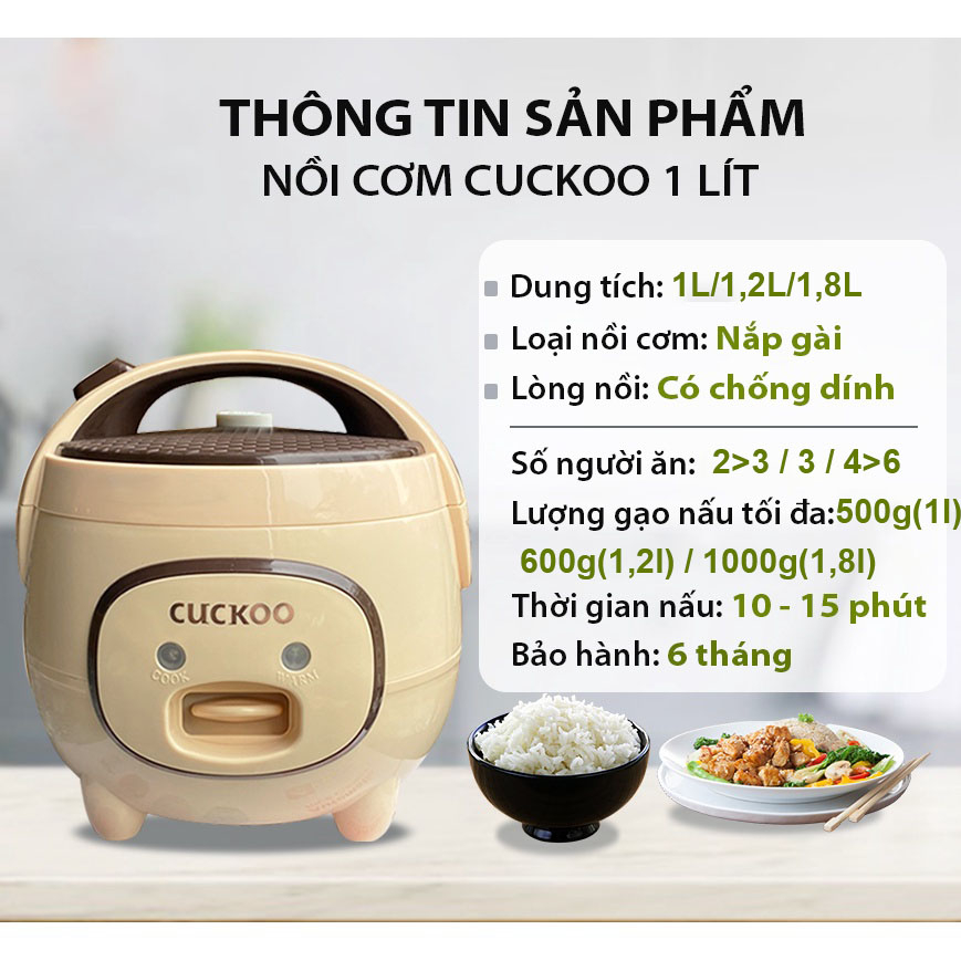 Nồi Cơm Điện mini CUCKOO 380 1L-1.2L-1.8L dành cho 2 đến 3 người ăn giá rẻ , Công Nghệ Hàn Quốc Bảo hành 12 tháng