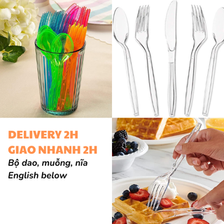 Bộ dao, muỗng, nĩa nhựa nhiều mẫu - Plastic spoon, fork cch50