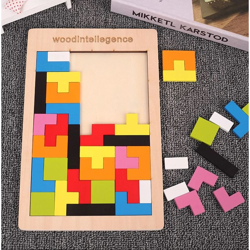 Đồ chơi xếp gạch thông minh Tetris Montessori - xếp hình bằng gỗ cho bé