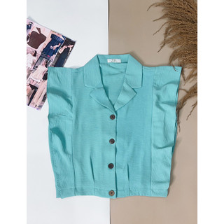 Áo sơ mi kiểu bèo giả tay dơi sát nách chất Linen Lụa