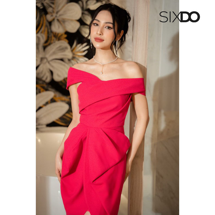 Đầm trễ vai woven xẻ tà mini SIXDO (Off-shoulder Mini Woven Dress)