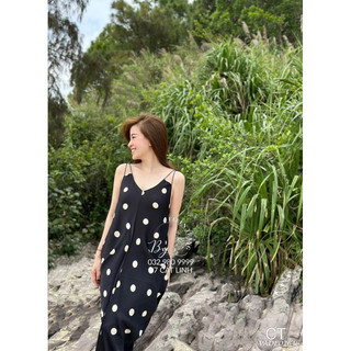 Váy hai dây lụa chấm bi nhúm cao cấp