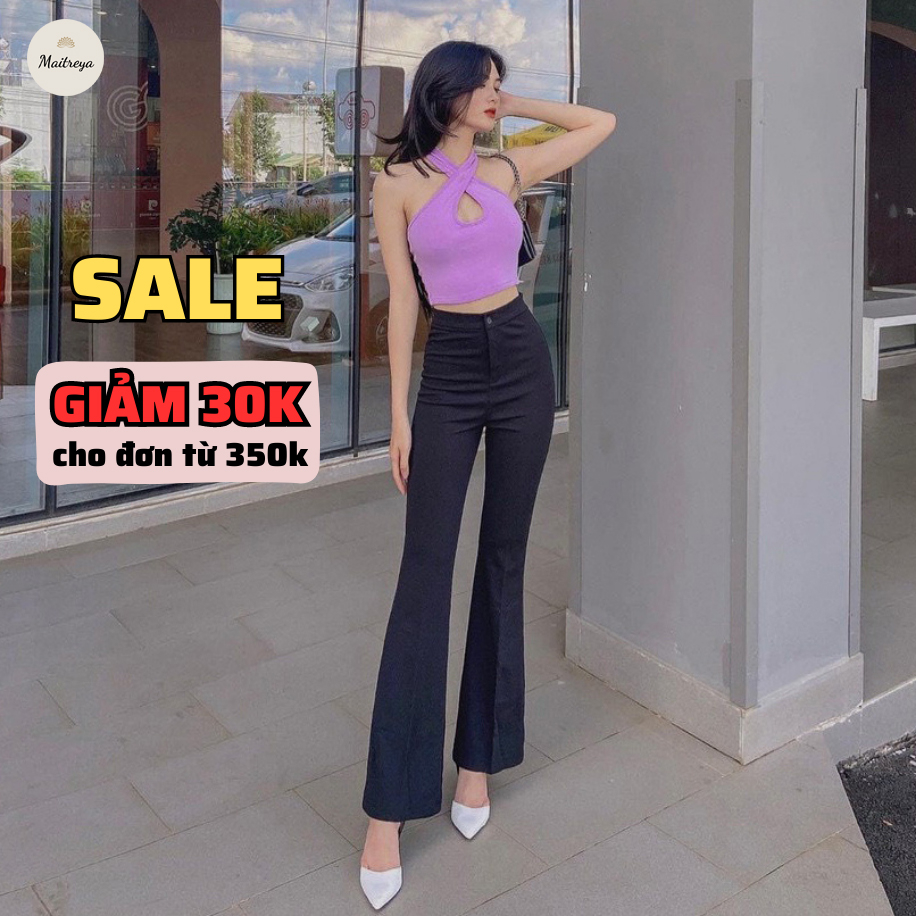 Quần tây ống loe vải đẹp vitext lưng cạp cao 1 cúc bo trên dáng cao chuẩn form siêu dài MAITREYA 833
