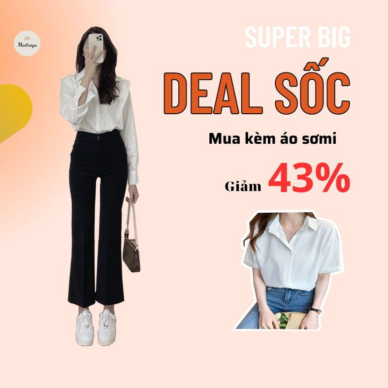 Quần tây ống loe vải đẹp vitext lưng cạp cao 1 cúc bo trên dáng cao chuẩn form siêu dài MAITREYA 833