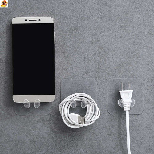 Móc treo dây điện dán tường treo phích cắm kệ đỡ điện thoại trong suốt thông minh 2 chấu siêu dính đa năng tiện lợi