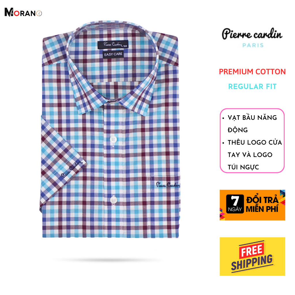 áo sơ mi nam tay ngắn Pierre Cardin cao cấp công sở kẻ sọc chất cotton thấm mồ hôi, không nhăn form regular fit dễ mặc