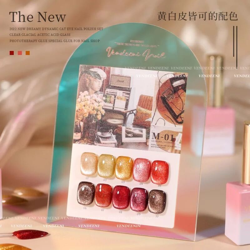 Set Sơn Mắt Mèo 10 Màu VEDEENI Siêu Sáng - Tặng Kèm Bảng Màu Sơn Sẵn