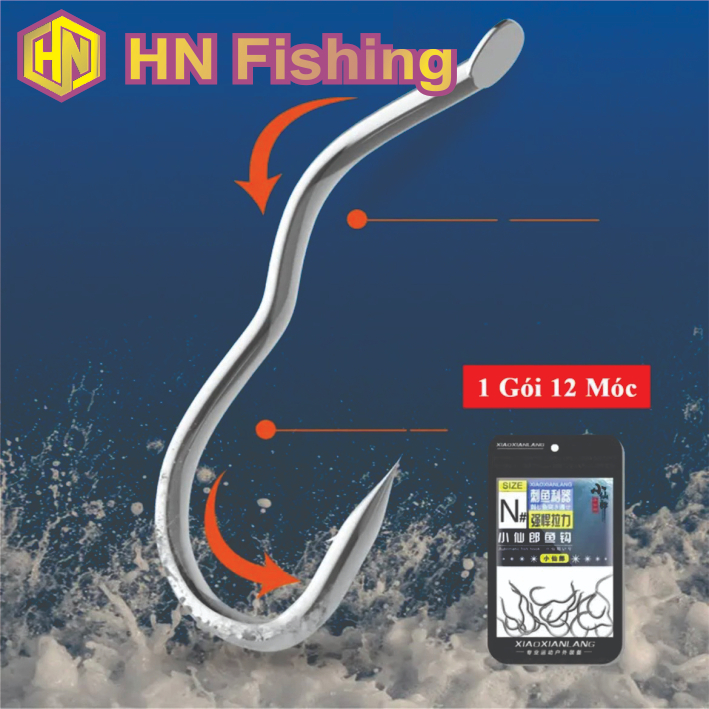 Lưỡi móc câu lật tự động nhạy bén hiệu quả, chất liệu hợp kim titan, vỉ 12 lưỡi. Đồ Câu Hoàng Nam