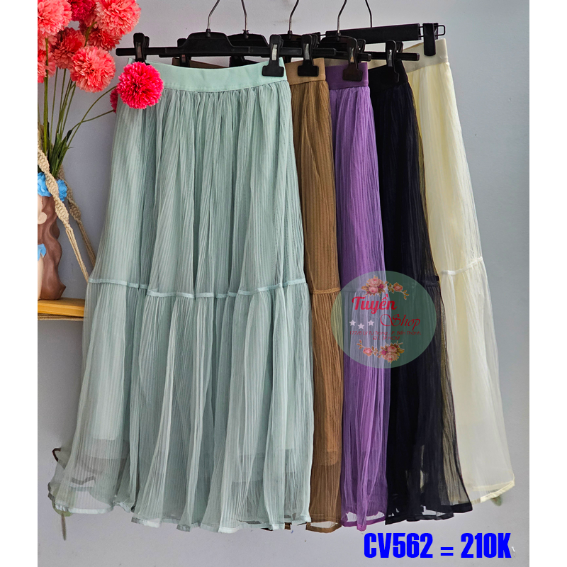 Chân váy lưới nhún tầng