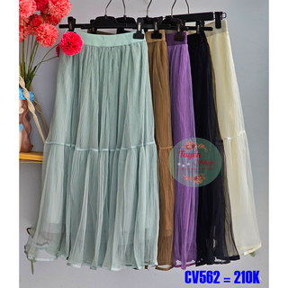 Chân váy lưới nhún tầng