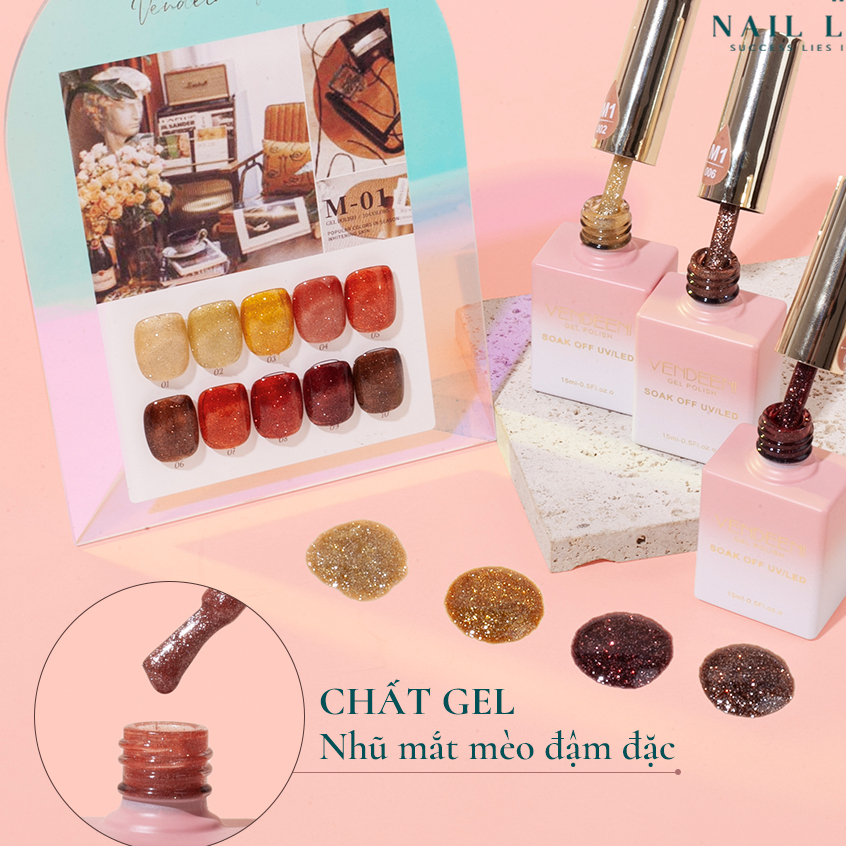 Set Sơn Mắt Mèo 10 Màu VEDEENI Siêu Sáng - Tặng Kèm Bảng Màu Sơn Sẵn