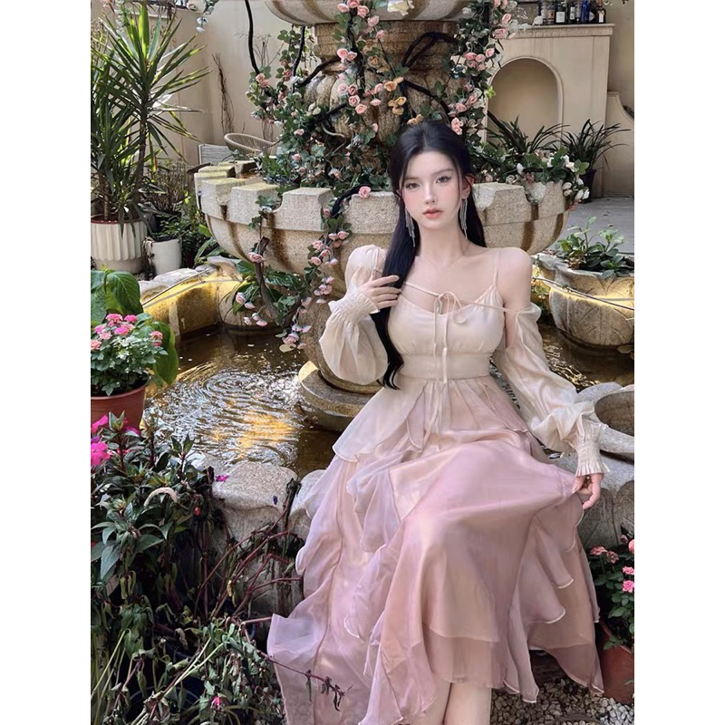 Đầm maxi bèo loang ombre kèm khoác [ Hàng order ]