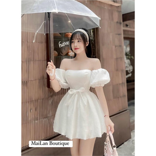 ĐẦM TIỂU THƯ CÚP NGỰC BỆT VAI TAY PHỒNG DÁNG NGẮN ( tay rời )