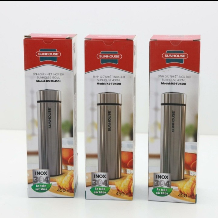 BÌNH GIỮ NHIỆT INOX 304 SUNHOUSE 450ML KS-TU450I - CAM KẾT CHÍNH HÃNG