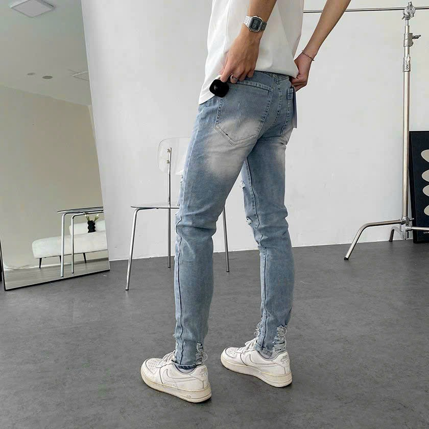 Quần Jean nam xanh rách đùi và gối,  form slim mẫu mới của shop  Ngọc Vệ fashion
