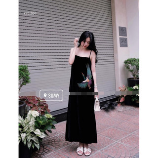 Váy nhung the hai dây thêu mẫu mới 2023 xem thêm các link khác
