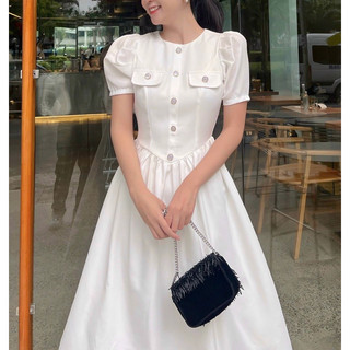 Đầm maxi tay phồng phối nút sang trọng thướt tha