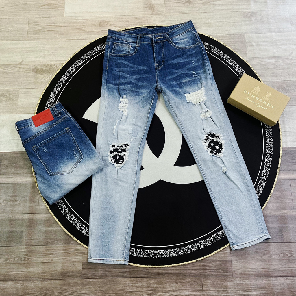 Quần jean nam cao cấp jean vá thỏ AMIRI vải dày đẹp 2 màu đen xanh chất lượng