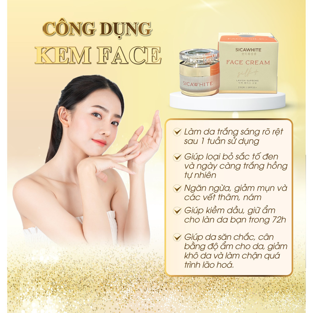 Kem face silk, kem face lụa Sica white dưỡng trắng da cao cấp, sạch thâm, mờ nám sạm - Tặng kèm quà.