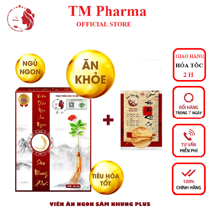 Viên Ăn Ngon Sâm Nhung Plus Giúp Ăn Ngon Ngủ Sâu Cải Thiện Hệ Tiêu Hoá Hỗ Trợ Tâng Cân An Toàn Hiệu Quả