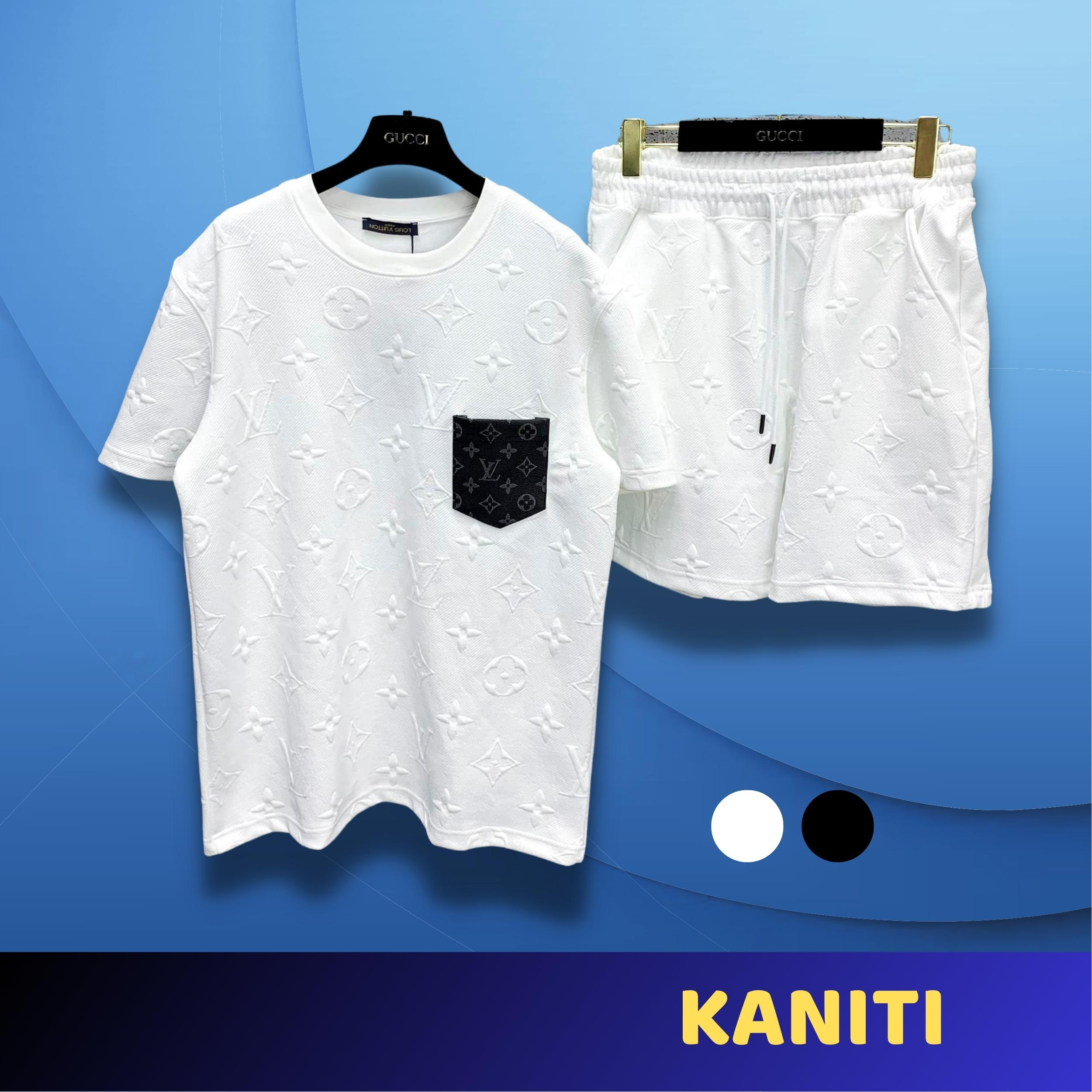 Bộ Quần Áo Hè LV Vân Nổi Cao Cấp, Bộ Thể Thao Nam Cổ Tròn - AK72
