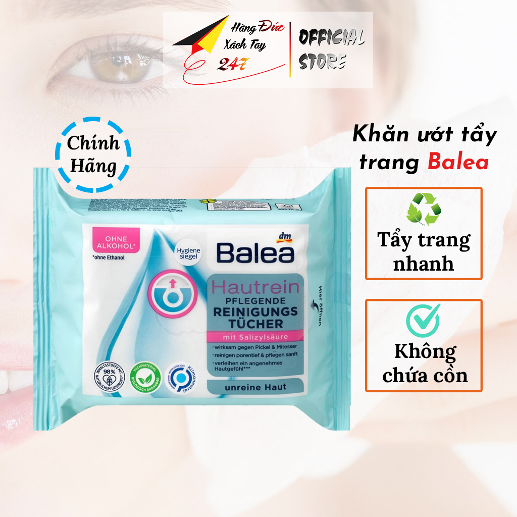 Khăn ướt tẩy trang Balea, tẩy nhanh trang điểm, sạch da không làm khô da <Hàng Đức 25 miếng>” /><br />
<img class=