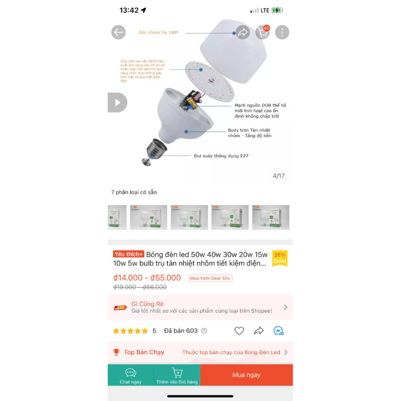 Bóng led alud G8 5w-60w