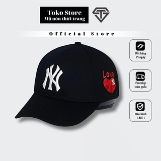Mũ lưỡi trai, Nón kết N.Y đen logo trắng thêu logo cạnh trái tim Siêu HOT Freeship, Full Hộp