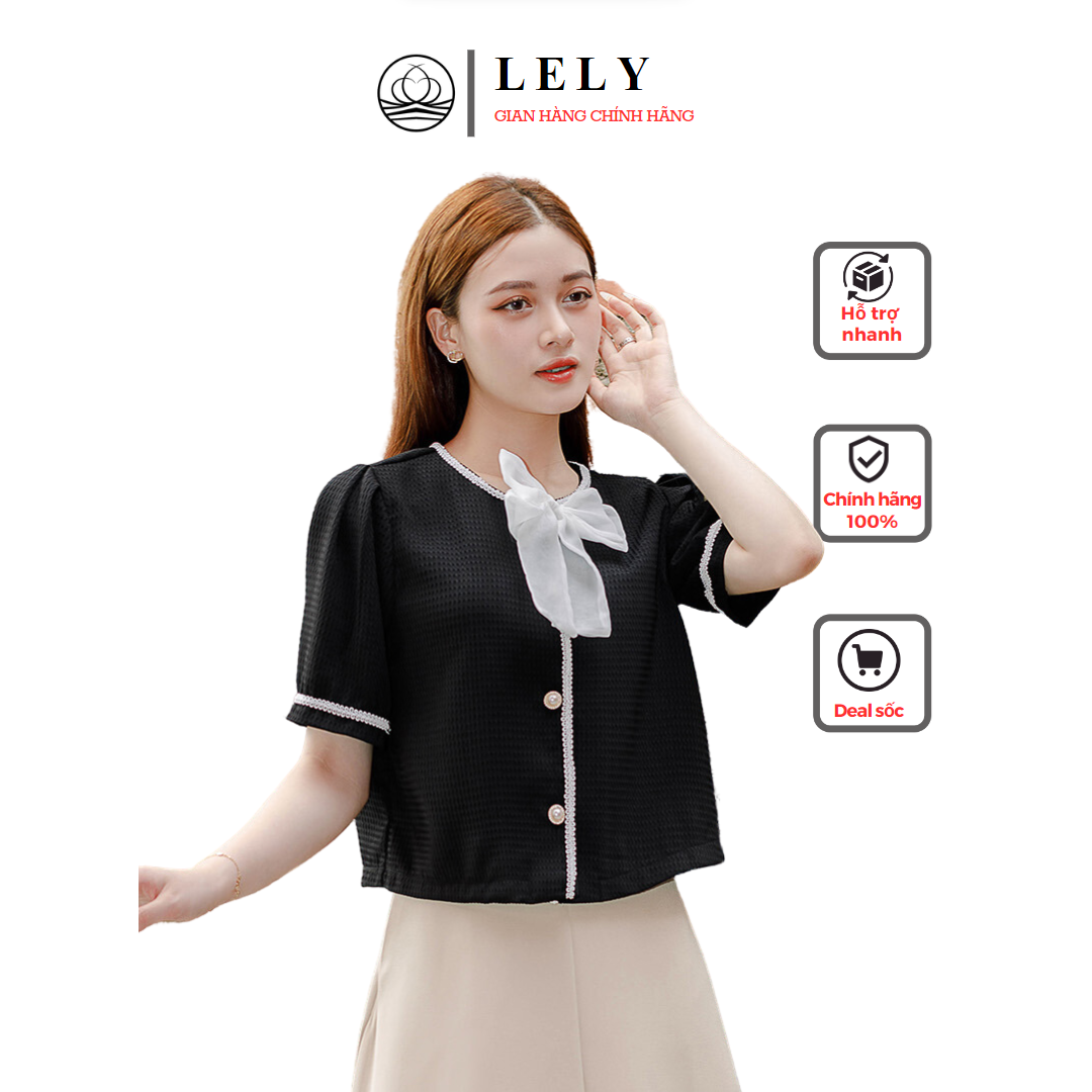 Áo sơ mi cổ tròn viền sóng đính nơ tiêu thư thiết kế LELY Fashion A1518