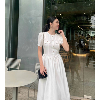 Đầm maxi tay phồng phối nút sang trọng thướt tha