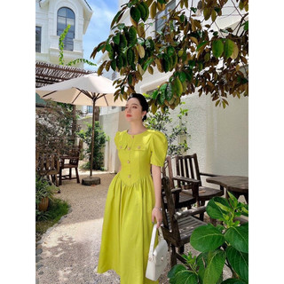 Đầm maxi tay phồng phối nút sang trọng thướt tha