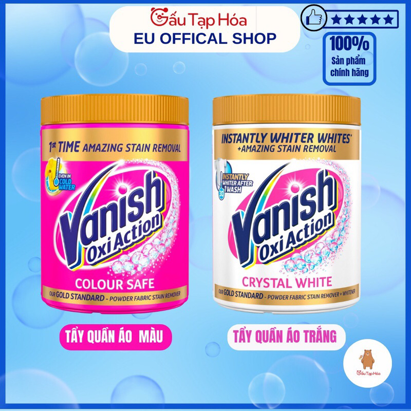 Bột Giặt Tẩy Trắng Quần áo Vanish Oxi Action đánh bay vết bẩn cứng đầu nhập khẩu Anh