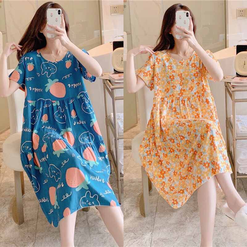 Đầm lanh lụa cotton mặc nhà, đầm bầu mềm mát nhiều hoạ tiết freesize