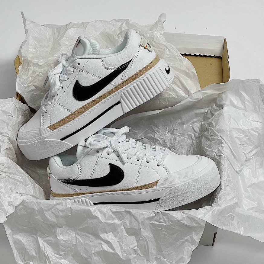Giày Thể Thao Ni.ke Trắng Tăng Chiều Cao Viền Vàng Giày Court Legacy Lift Black White