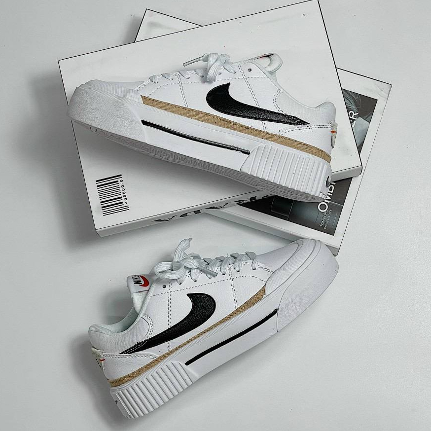 Giày Thể Thao Ni.ke Trắng Tăng Chiều Cao Viền Vàng Giày Court Legacy Lift Black White