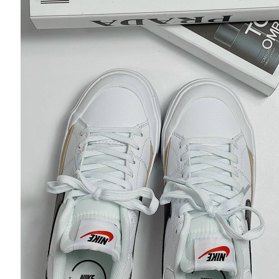 Giày Thể Thao Ni.ke Trắng Tăng Chiều Cao Viền Vàng Giày Court Legacy Lift Black White