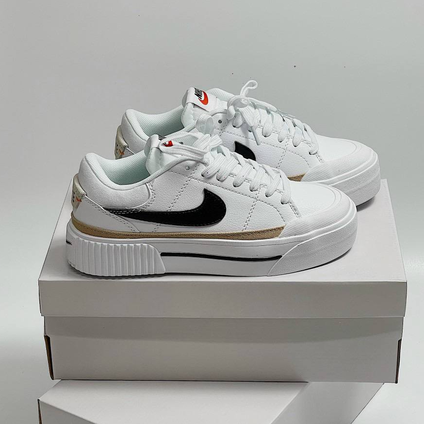 Giày Thể Thao Ni.ke Trắng Tăng Chiều Cao Viền Vàng Giày Court Legacy Lift Black White