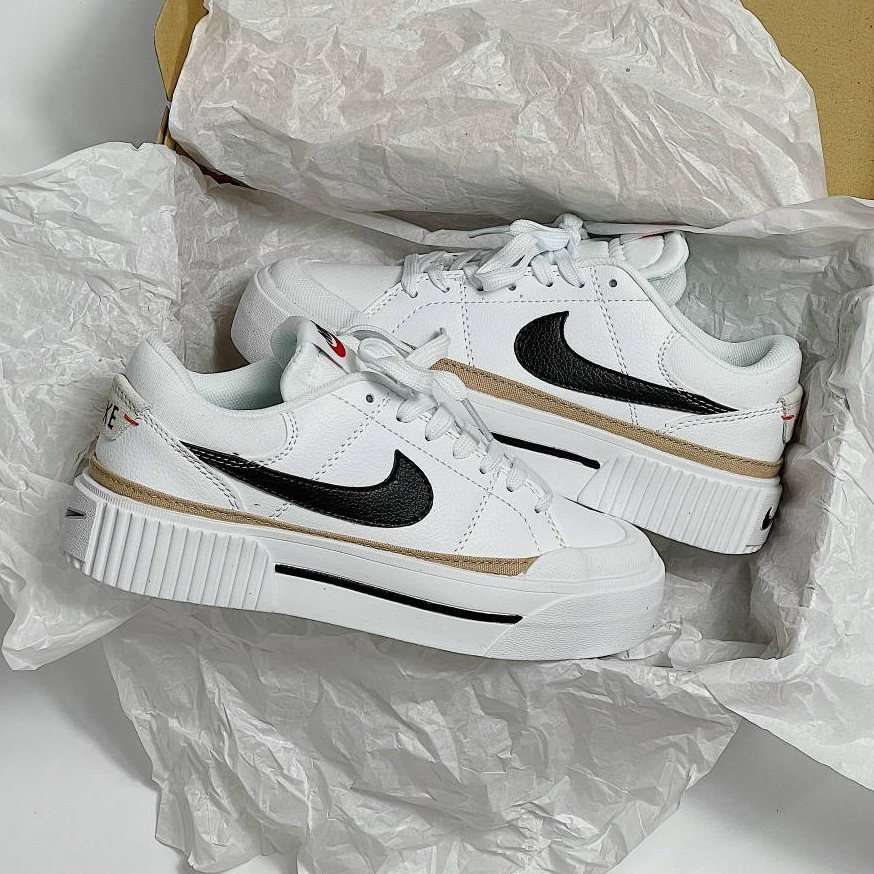 Giày Thể Thao Ni.ke Trắng Tăng Chiều Cao Viền Vàng Giày Court Legacy Lift Black White