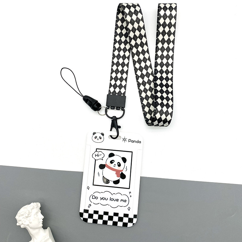 Dây đeo thẻ học sinh, sinh viên, nhân viên thiết kế dọc với họa tiết Chú gấu Lucky Panda dễ thương