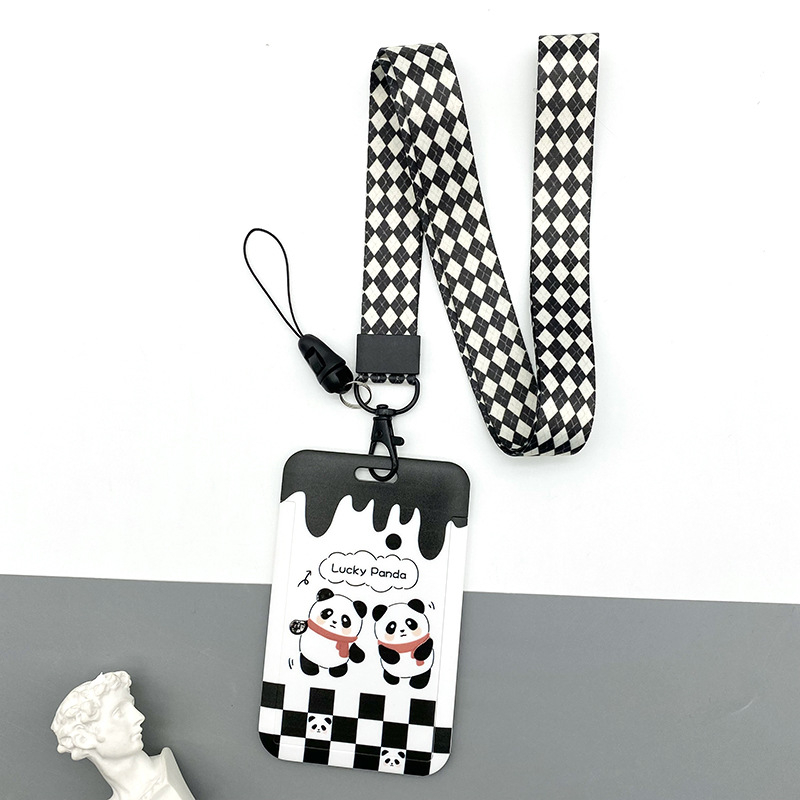 Dây đeo thẻ học sinh, sinh viên, nhân viên thiết kế dọc với họa tiết Chú gấu Lucky Panda dễ thương