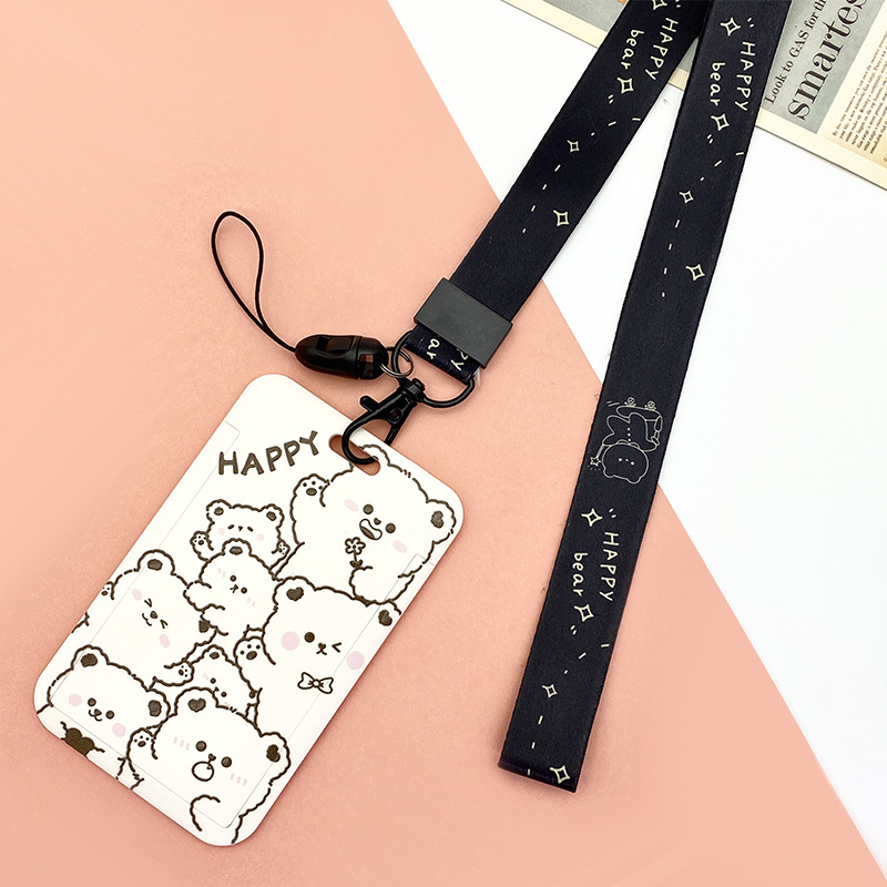 Dây đeo thẻ học sinh, sinh viên, nhân viên thiết kế dọc với họa tiết Chú gấu Lucky Panda dễ thương
