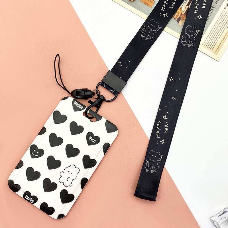 Dây đeo thẻ học sinh, sinh viên, nhân viên thiết kế dọc với họa tiết Chú gấu Lucky Panda dễ thương