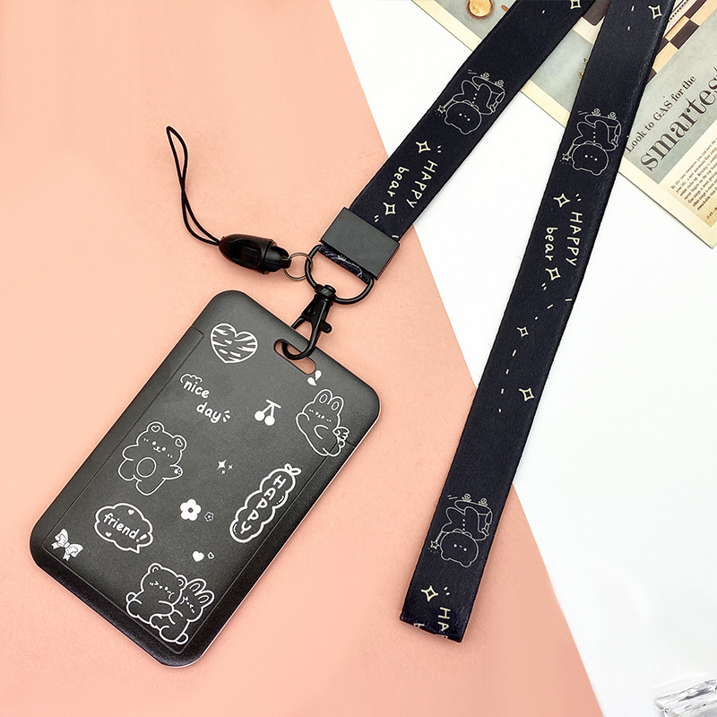 Dây đeo thẻ học sinh, sinh viên, nhân viên thiết kế dọc với họa tiết Chú gấu Lucky Panda dễ thương