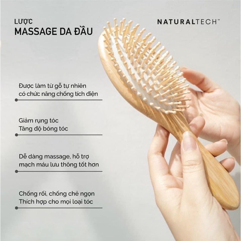 Lược gỗ massage da đầu Davines giúp chống rối, chống tĩnh điện, giảm rụng tóc hỗ trợ mạch máu lưu thông tốt hơn