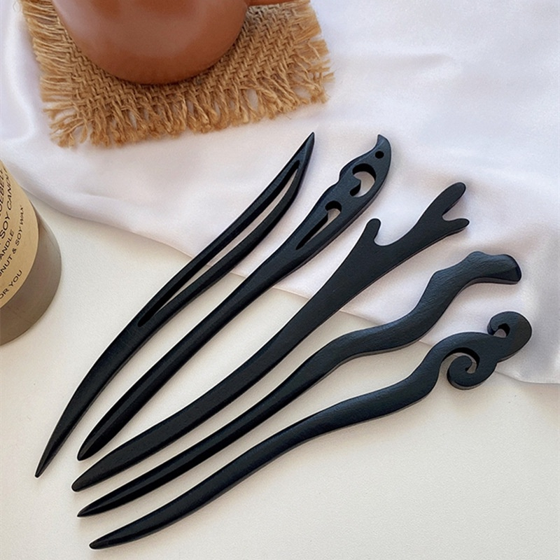 Trâm Búi Tóc cổ phong cổ điển thân gỗ mun 18cm
