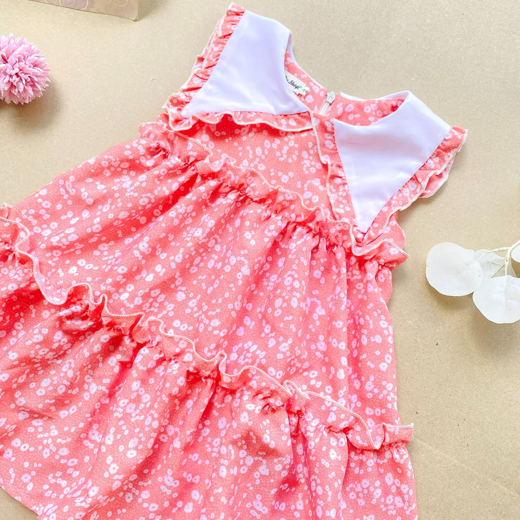 Đầm bé gái dễ thương, Váy cho bé dáng xoè cổ tròn ngắn tay