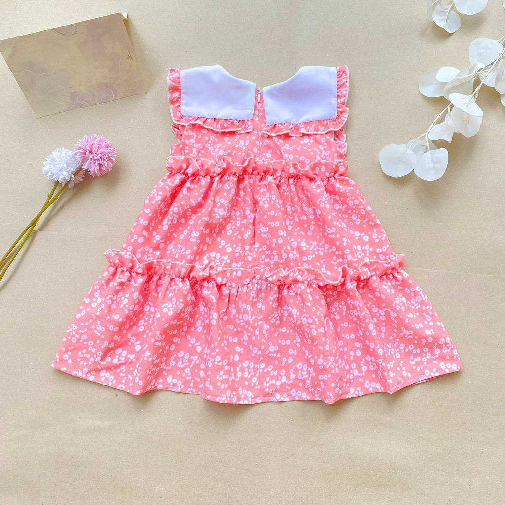 Đầm bé gái dễ thương, Váy cho bé dáng xoè cổ tròn ngắn tay