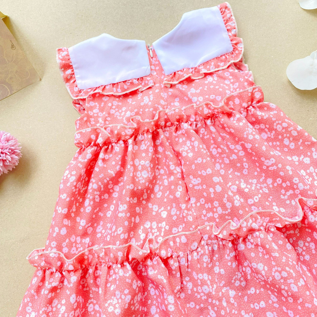 Đầm bé gái dễ thương, Váy cho bé dáng xoè cổ tròn ngắn tay