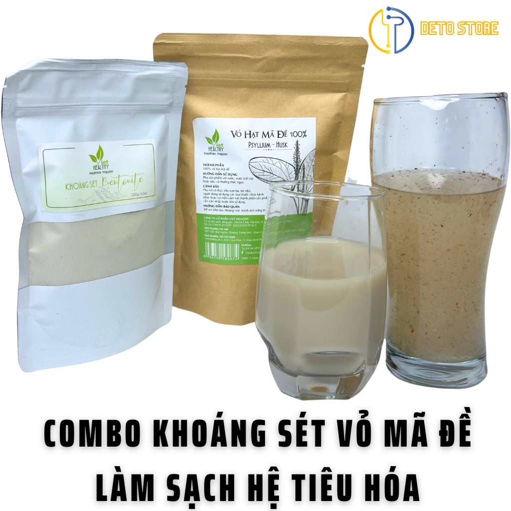 Khoáng Sét Bentonite Clay Viet Healthy Thải Kim Loại Nặng, Làm Mặt Nạ Đất Sét Sáng Da Sạch Mụn, Làm Sạch Tiêu Hóa