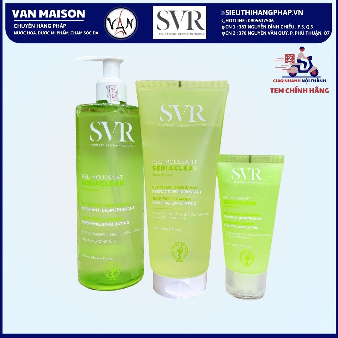 Gel rửa mặt svr không chứa xà phòng cho da dầu sebiaclear gel moussant 55ml 200ml 400ml